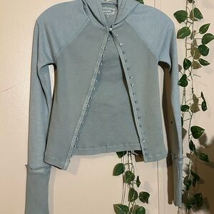 BDG Imani Hooded Split Hem Top Sky Blue